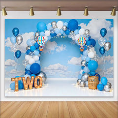 Lofaris Up Up and Away Birthday Cake Smash Backdrop, Hot Air Balloon and Blue Sky Background for TWO Party