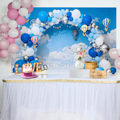 Lofaris Hot Air Balloon Theme Cake Smash Backdrop, LOVE Marquee Sign and Blue Sky Clouds Background
