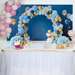 Lofaris Blue Gold Balloon Arch Birthday Cake Smash Backdrop, Dark Blue Background Gold Stars String Lights Photography Party Decor
