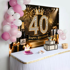 Lofaris Gold Crown 40th Happy Birthday Backdrop, Champagne Gifts Diamond Number Black Gold Party Background