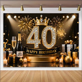 Lofaris Gold Crown 40th Happy Birthday Backdrop, Champagne Gifts Diamond Number Black Gold Party Background