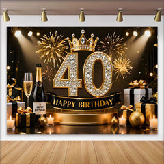 Lofaris Gold Crown 40th Happy Birthday Backdrop, Champagne Gifts Diamond Number Black Gold Party Background