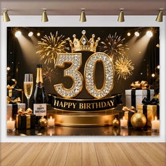 Lofaris Gold Crown 30th Happy Birthday Backdrop, Champagne Gifts Diamond Number Black Gold Party Background