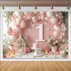 Lofaris Dusty Rose and Dark Pink Balloon Garland Birthday Backdrop, White and Green Leaf Photography Background