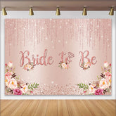 Lofaris Rose Gold Bride to Be Backdrop, Pink Floral and Glitter Diamond Ring Background for Bridal Shower