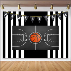 Lofaris Basketball Court Birthday Backdrop, Black and White Stripes Sports Theme Photography Background for Boys