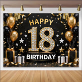 Lofaris Luxury 18th Happy Birthday Backdrop, Diamond Numbers and Gold Balloons Background, 18 Years Anniversary Decor