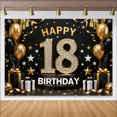 Lofaris Luxury 18th Happy Birthday Backdrop, Diamond Numbers and Gold Balloons Background, 18 Years Anniversary Decor