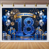 Lofaris Royal Blue 18th Happy Birthday Backdrop, Blue Diamond Numbers and Balloons Background, Milestone Anniversary