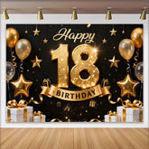 Lofaris Elegant Gold 18th Happy Birthday Backdrop, Golden Star Balloons and Gift Boxes Background, Milestone Decor