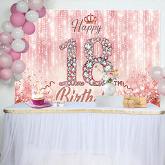 Lofaris Rose Gold 18th Happy Birthday Backdrop, Pink Diamond Numbers and Glitter Background, 18th Birthday Banner
