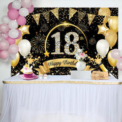 Lofaris Luxury 18th Birthday Backdrop with Champagne, Diamond Numbers and Gold Bunting Background, Party Decor
