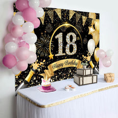 Lofaris Luxury 18th Birthday Backdrop with Champagne, Diamond Numbers and Gold Bunting Background, Party Decor