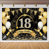 Lofaris Luxury 18th Birthday Backdrop with Champagne, Diamond Numbers and Gold Bunting Background, Party Decor