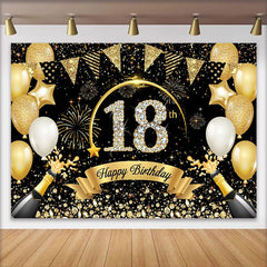 Lofaris Luxury 18th Birthday Backdrop with Champagne, Diamond Numbers and Gold Bunting Background, Party Decor