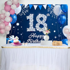 Lofaris Royal Blue and Silver 18th Birthday Backdrop, Diamond Numbers and Fireworks Background, Anniversary Decor