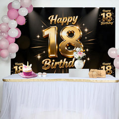 Lofaris Sparkling Gold 18th Happy Birthday Backdrop, Spotlight and Stars Anniversary Background, Luxury Milestone Party