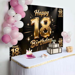 Lofaris Sparkling Gold 18th Happy Birthday Backdrop, Spotlight and Stars Anniversary Background, Luxury Milestone Party