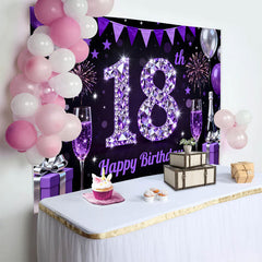 Lofaris Luxury Purple Diamond 18th Birthday Backdrop, Purple Balloons and Champagne Background, Anniversary Decor