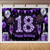 Lofaris Luxury Purple Diamond 18th Birthday Backdrop, Purple Balloons and Champagne Background, Anniversary Decor