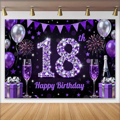 Lofaris Luxury Purple Diamond 18th Birthday Backdrop, Purple Balloons and Champagne Background, Anniversary Decor