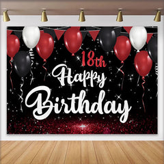 Lofaris Red and Black 18th Happy Birthday Backdrop, Glitter Floor and Balloons Background, Starry Night Party Decor