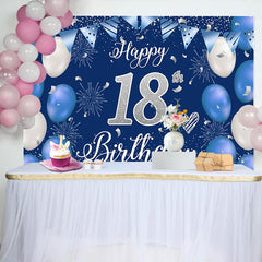 Lofaris Royal Blue and Silver 18th Birthday Backdrop, Silver Glitter Numbers and Fireworks Background, Party Banner