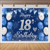 Lofaris Royal Blue and Silver 18th Birthday Backdrop, Silver Glitter Numbers and Fireworks Background, Party Banner