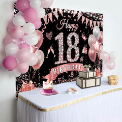 Lofaris Rose Gold 18th Birthday Backdrop, Diamond Numbers and Pink Balloon Background, Milestone Anniversary Decor