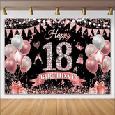 Lofaris Rose Gold 18th Birthday Backdrop, Diamond Numbers and Pink Balloon Background, Milestone Anniversary Decor