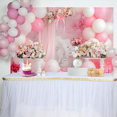 Lofaris Pink Floral Arch Cake Smash Backdrop, White Balloons and Drapes Background, Girls Birthday Party Decor
