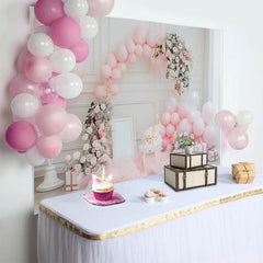 Lofaris Elegant Pink Rose Cake Smash Backdrop, Balloon Garland and Gift Box Background, Girls Birthday Decor