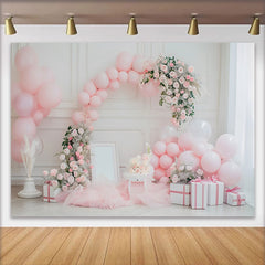 Lofaris Elegant Pink Rose Cake Smash Backdrop, Balloon Garland and Gift Box Background, Girls Birthday Decor