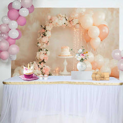 Lofaris Pastel Pink Balloon Floral Arch Wedding Backdrop, Sweet Cake Fairy Lights Bridal Shower Background