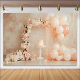 Lofaris Pastel Pink Balloon Floral Arch Wedding Backdrop, Sweet Cake Fairy Lights Bridal Shower Background