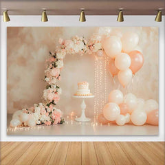 Lofaris Pastel Pink Balloon Floral Arch Wedding Backdrop, Sweet Cake Fairy Lights Bridal Shower Background