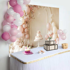 Lofaris Pastel Pink Balloon Floral Arch Wedding Backdrop, Sweet Cake Photography Background