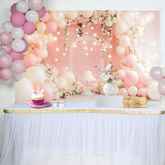 Lofaris Pink Balloon Glowing Lights Wedding Backdrop, Floral Arch Cake Party Photography Background