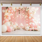 Lofaris Pink Balloon Glowing Lights Wedding Backdrop, Floral Arch Cake Party Photography Background