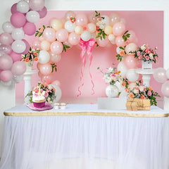 Lofaris Pink Balloon Arch Floral Wedding Backdrop, Big Bow Ribbon Bridal Shower Party Background