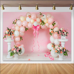 Lofaris Pink Balloon Arch Floral Wedding Backdrop, Big Bow Ribbon Bridal Shower Party Background