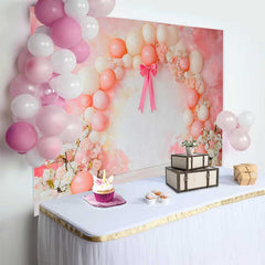 Lofaris Pink Balloon Bow Ribbon Floral Wedding Backdrop, Artistic Abstract Party Photography Background