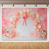 Lofaris Pink Balloon Bow Ribbon Floral Wedding Backdrop, Artistic Abstract Party Photography Background