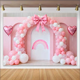 Lofaris Pink Balloon Bow Rainbow Wedding Backdrop, Heart Balloon Bridal Shower Party Photography Background