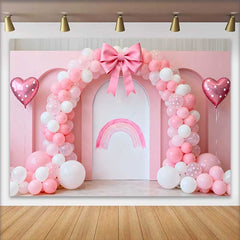 Lofaris Pink Balloon Bow Rainbow Wedding Backdrop, Heart Balloon Bridal Shower Party Photography Background
