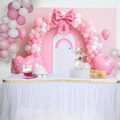 Lofaris Pink Balloon Bow Rainbow Arch Wedding Backdrop, Heart Balloon Party Photography Background