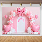 Lofaris Pink Balloon Bow Rainbow Arch Wedding Backdrop, Heart Balloon Party Photography Background