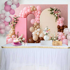 Lofaris Pink Beige Balloon Arch Board Wedding Backdrop, Floral Boho Party Photography Background