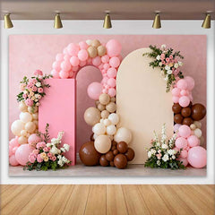 Lofaris Pink Beige Balloon Arch Board Wedding Backdrop, Floral Boho Party Photography Background