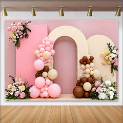 Lofaris Pink Balloon Arch and Floral Arrangements Wedding Backdrop, Elegant Bridal Shower Photography Background
